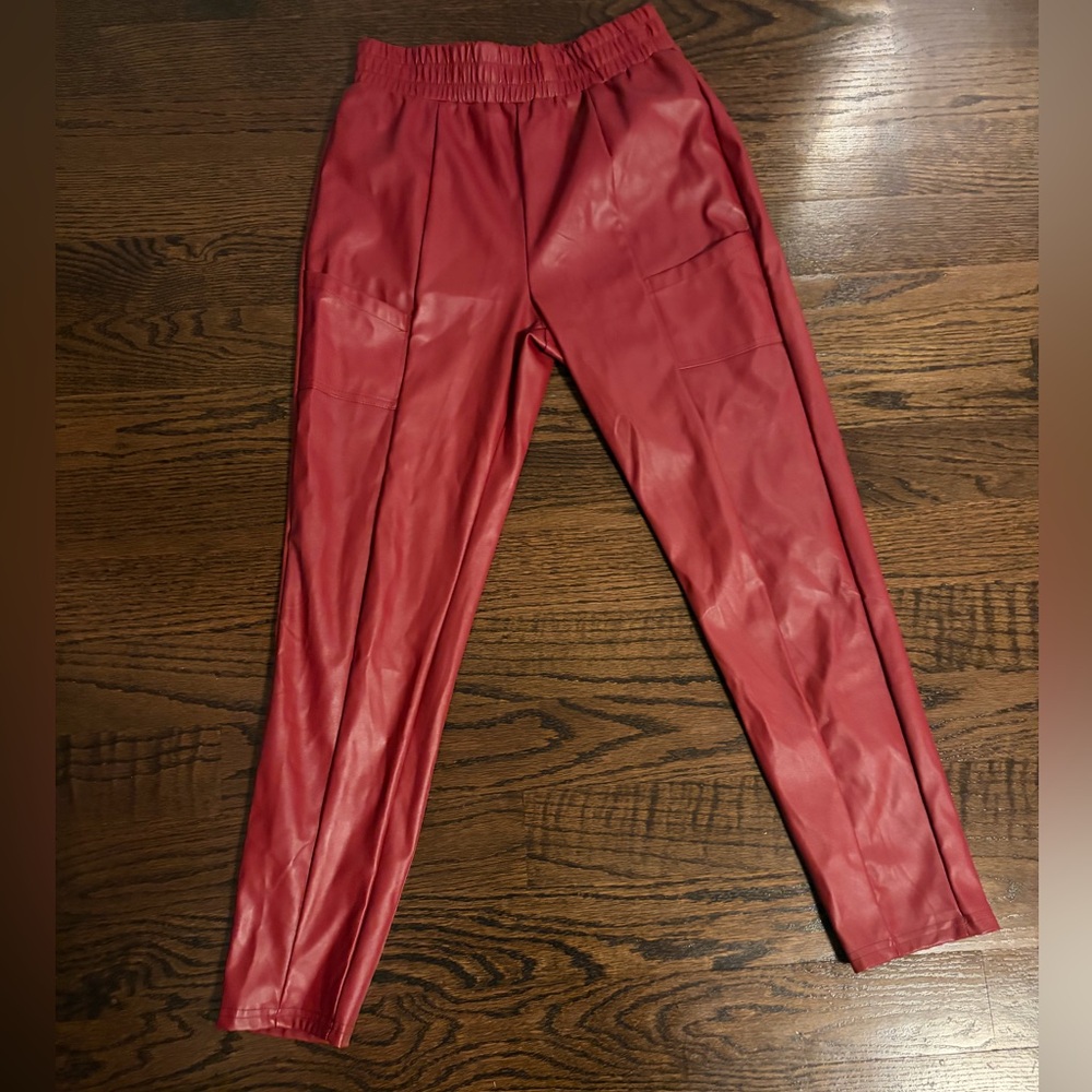 Red faux leather joggers size medium